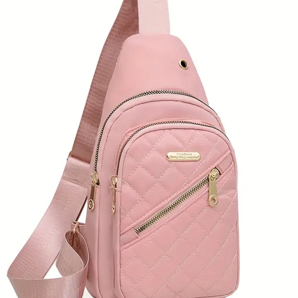 Pastel Pink Medium Backpack with Textured Material‎ and Gold